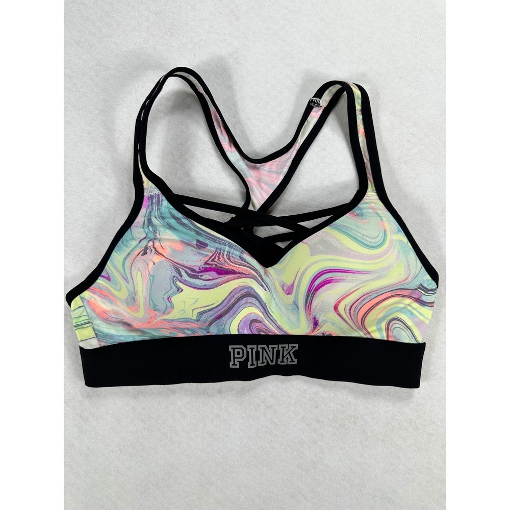 Victorias Secret PINK Ultimate Push Up Sports Bra Small S Marble Swirl Strappy